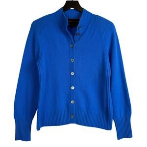 Nina McLemore 100% Cashmere Button Up Cardigan Sweater Blue Shoulder Pads - M